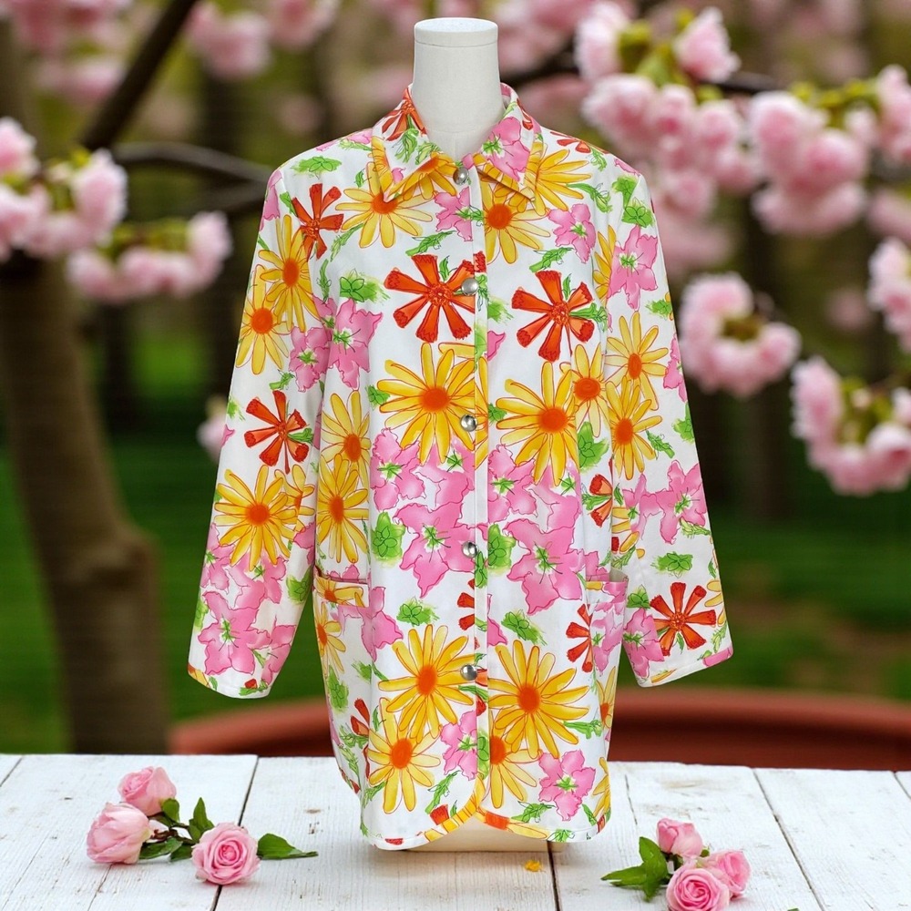 Herve Benard Floral Blouse 14 Spring Summer Button Down Top Vintage Cottagecore